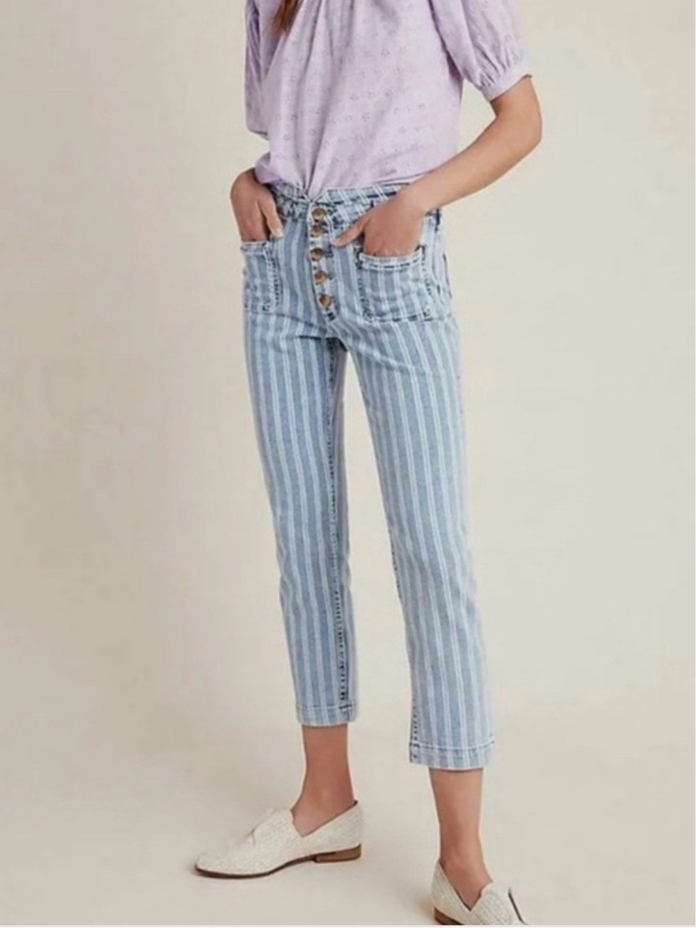Anthropologie Pilcro and the Letterpress Blue White Striped Jeans Size 28 Petite